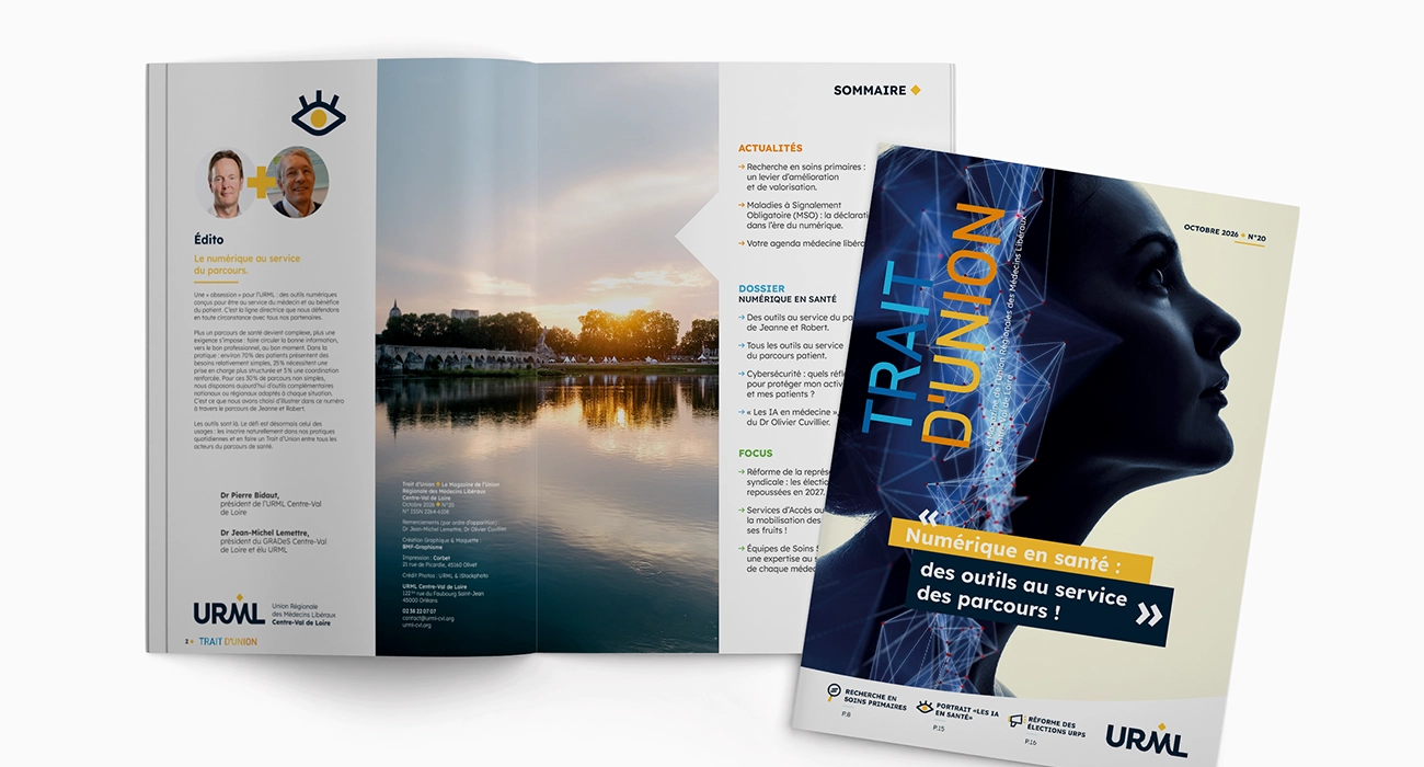 Magazine Trait d'Union pour l'Union R&eacute;gionale des M&eacute;decins Lib&eacute;raux en r&eacute;gion Centre-Val de Loire.