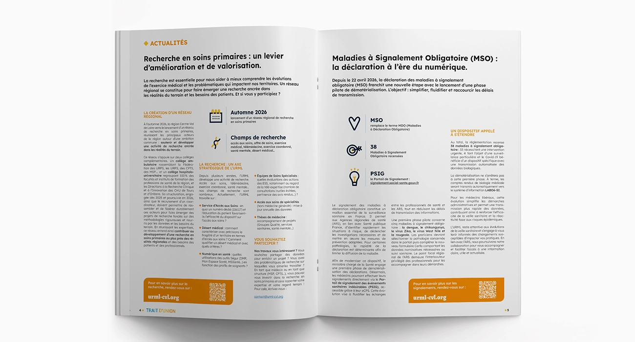 Magazine Trait d'Union pour l'Union R&eacute;gionale des M&eacute;decins Lib&eacute;raux en r&eacute;gion Centre-Val de Loire.