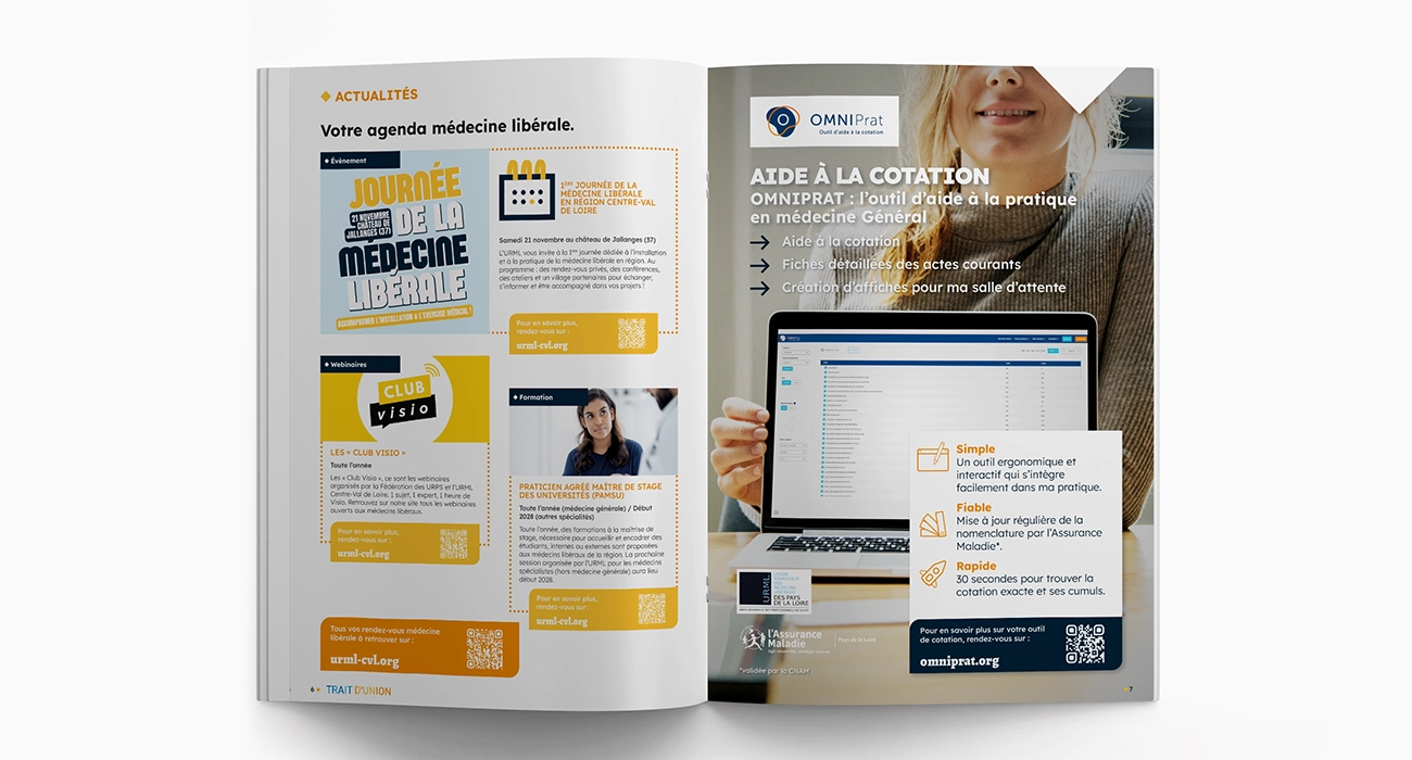Magazine Trait d'Union pour l'Union R&eacute;gionale des M&eacute;decins Lib&eacute;raux en r&eacute;gion Centre-Val de Loire.